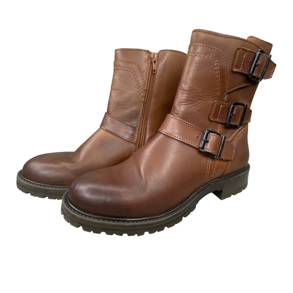 Bootlegger Cruza Tendencia Women's Leather Bootie Sz 8.5 Astra 3-Buckle Brown